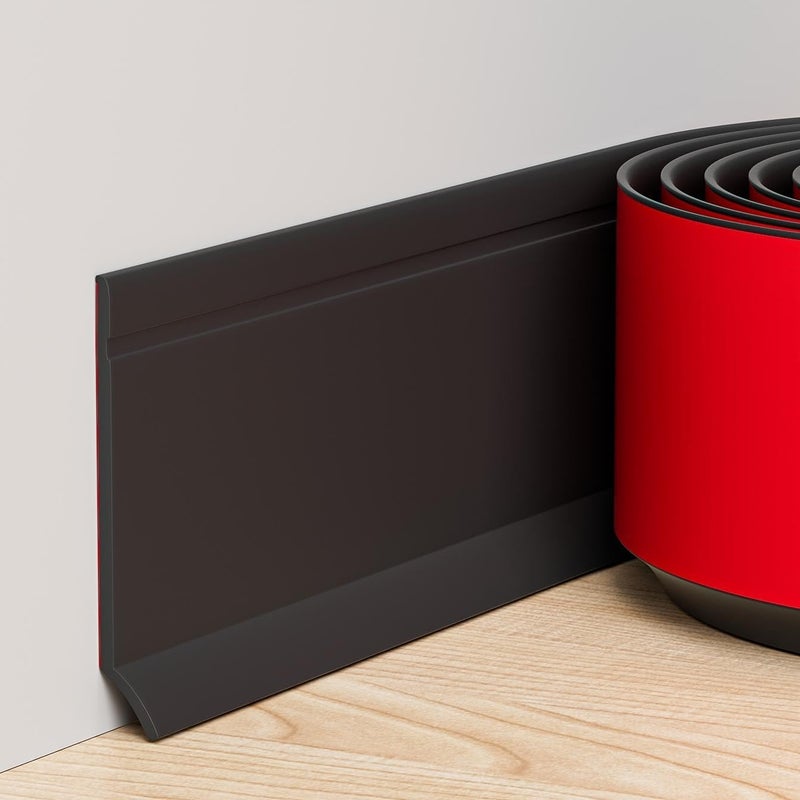 Duzzy Flexible Baseboard Trim, 6 Inch(H) x 20 Feet(L) Peel and Stick Vinyl Baseboard Molding Trim, Self-Adhesive Wall Base Cove Base - Image 1